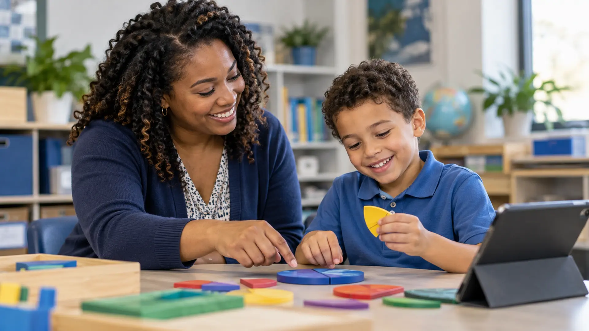 A special education teacher and student share a moment of understanding.